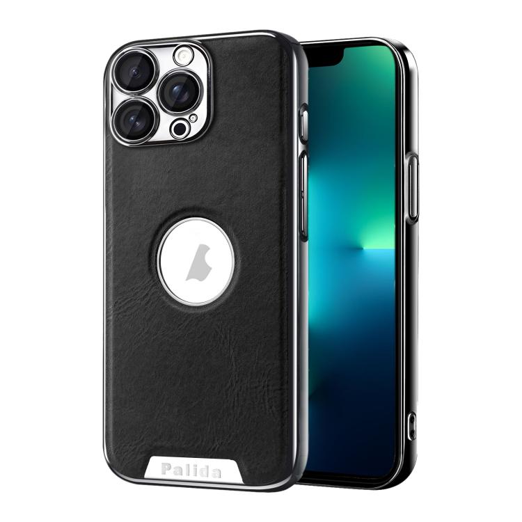 For iPhone 13 Pro Max Palida Electroplated Mecha-Style Vegan Leather Shockproof Phone Case