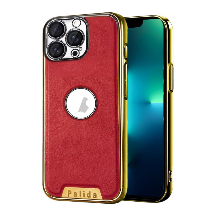 For iPhone 13 Pro Max Palida Electroplated Mecha-Style Vegan Leather Shockproof Phone Case