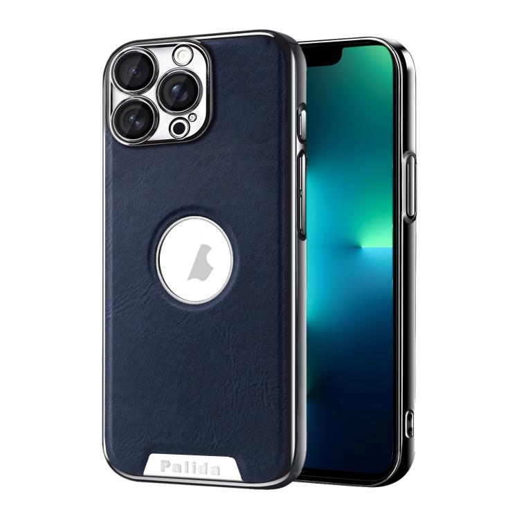 For iPhone 13 Pro Max Palida Electroplated Mecha-Style Vegan Leather Shockproof Phone Case