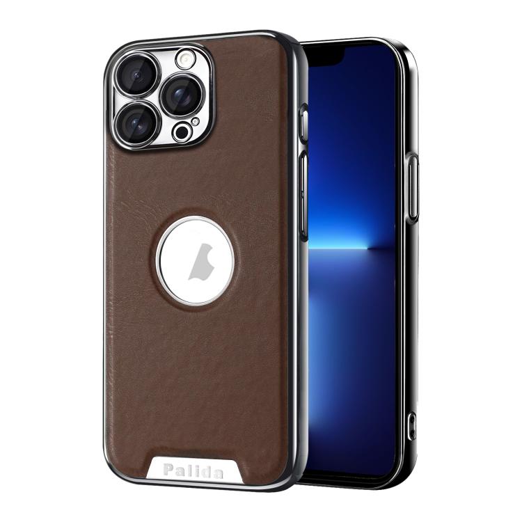 For iPhone 13 Pro Palida Electroplated Mecha-Style Vegan Leather Shockproof Phone Case