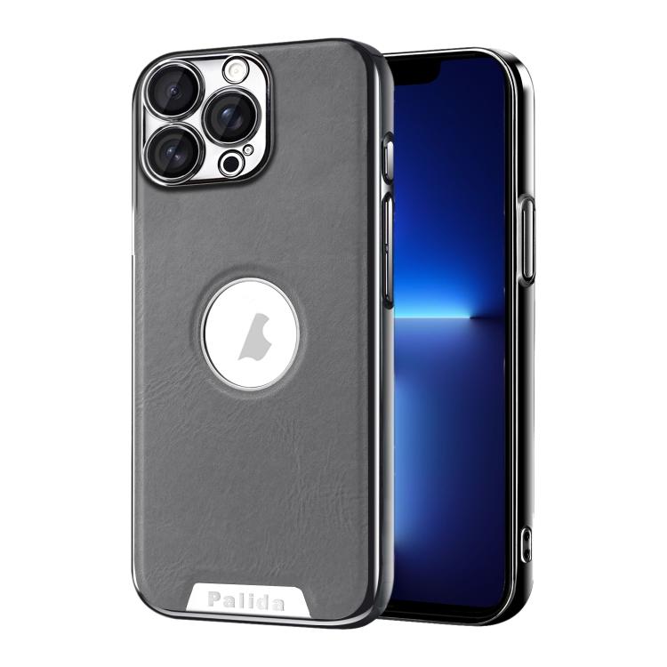 For iPhone 13 Pro Palida Electroplated Mecha-Style Vegan Leather Shockproof Phone Case