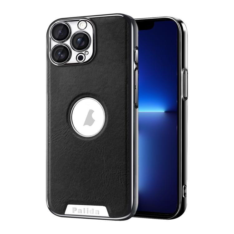 For iPhone 13 Pro Palida Electroplated Mecha-Style Vegan Leather Shockproof Phone Case