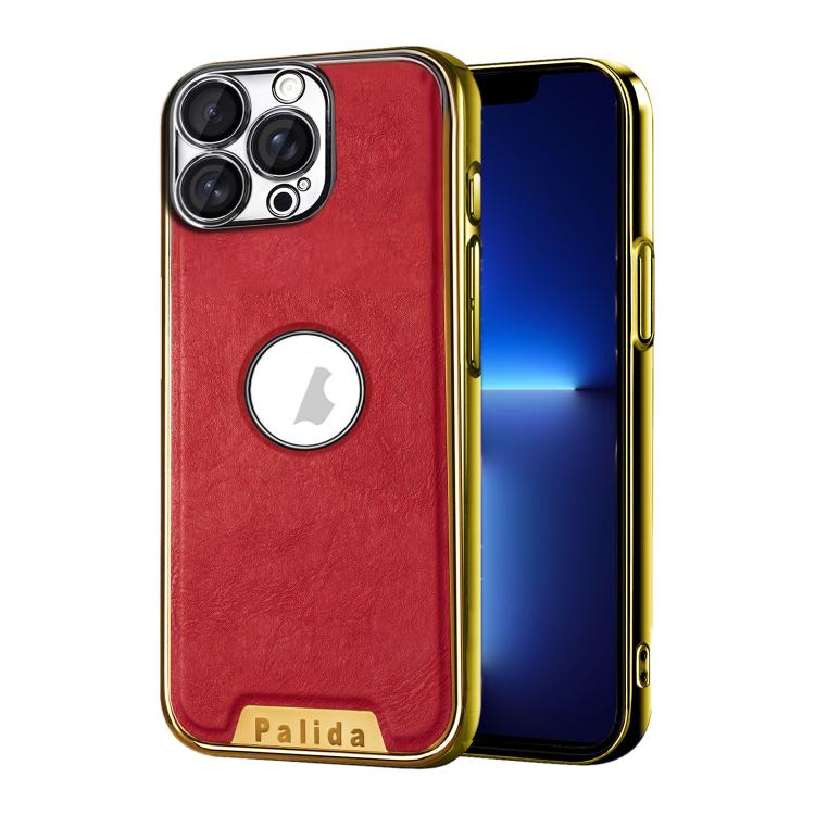 For iPhone 13 Pro Palida Electroplated Mecha-Style Vegan Leather Shockproof Phone Case