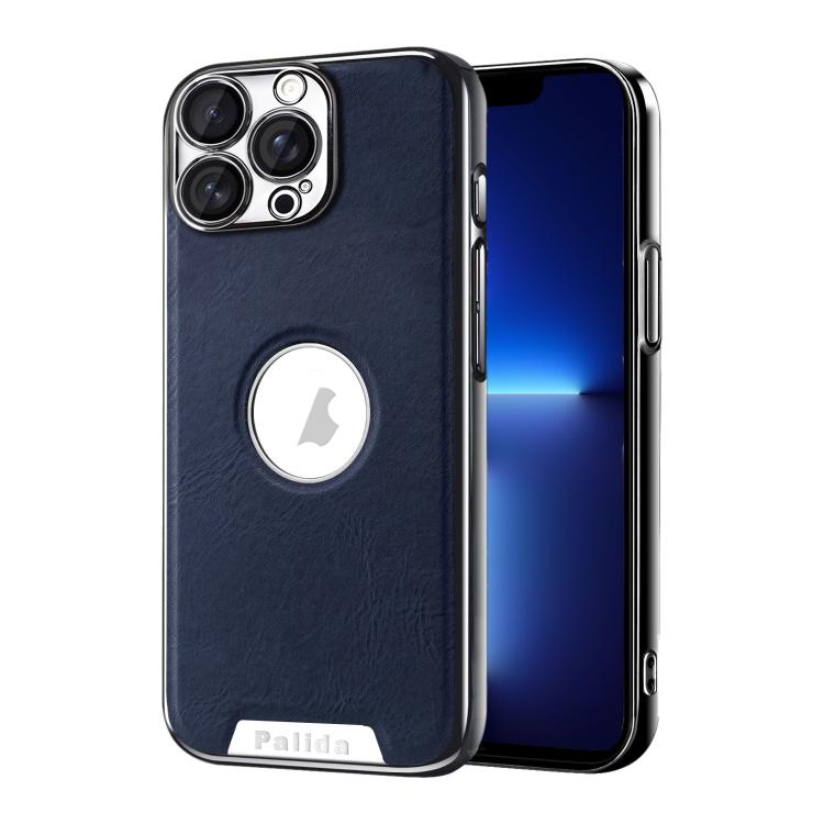 For iPhone 13 Pro Palida Electroplated Mecha-Style Vegan Leather Shockproof Phone Case
