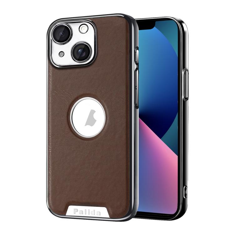 For iPhone 13 Palida Electroplated Mecha-Style Vegan Leather Shockproof Phone Case