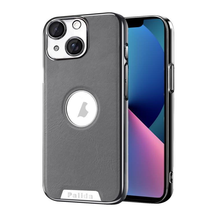 For iPhone 13 Palida Electroplated Mecha-Style Vegan Leather Shockproof Phone Case