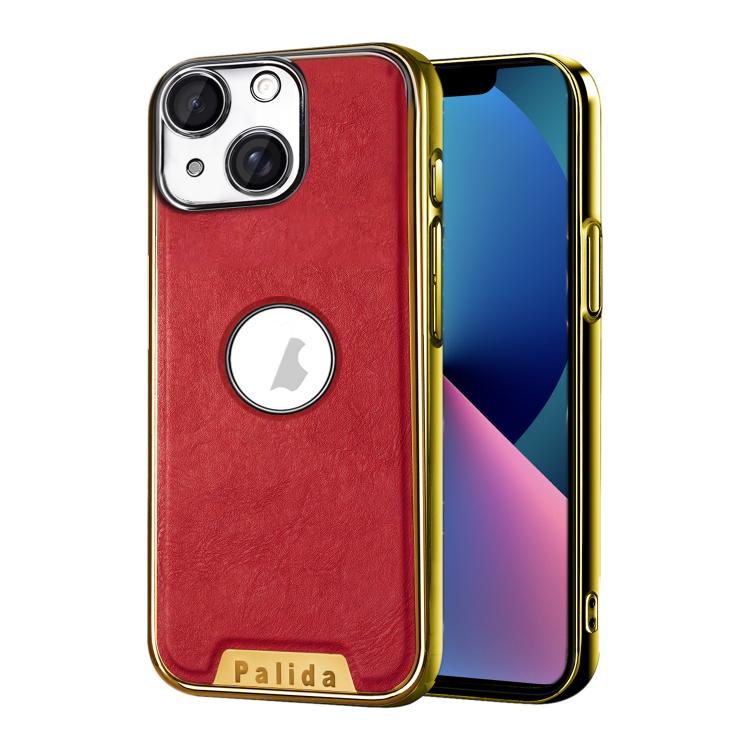 For iPhone 13 Palida Electroplated Mecha-Style Vegan Leather Shockproof Phone Case