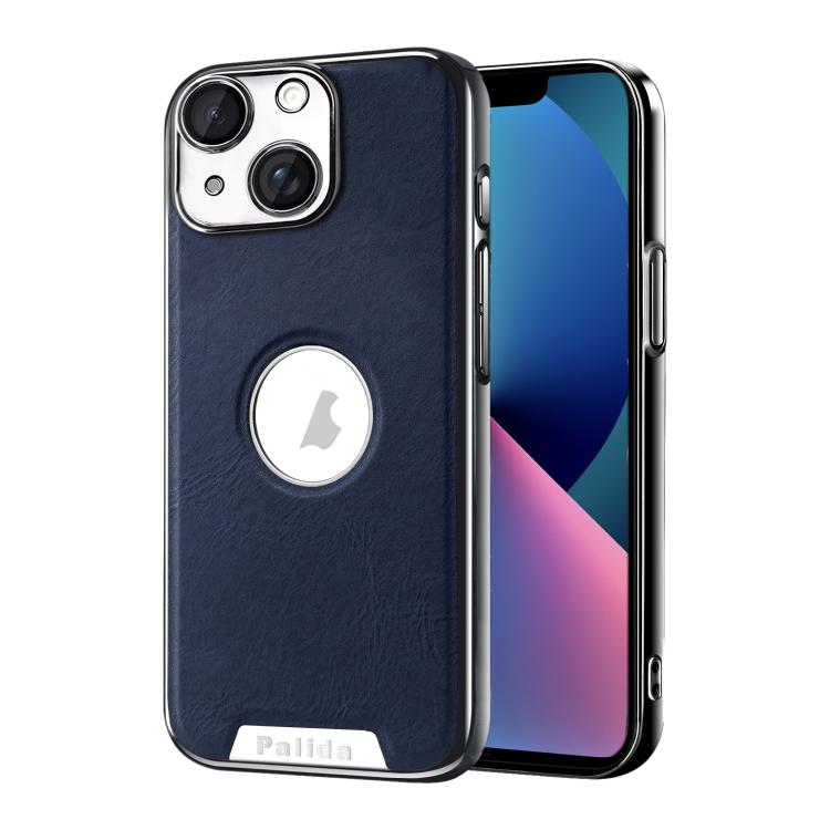 For iPhone 13 Palida Electroplated Mecha-Style Vegan Leather Shockproof Phone Case