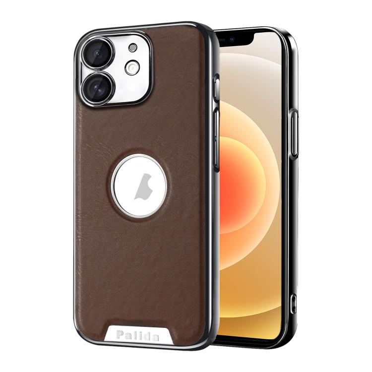 For iPhone 12 Palida Electroplated Mecha-Style Vegan Leather Shockproof Phone Case