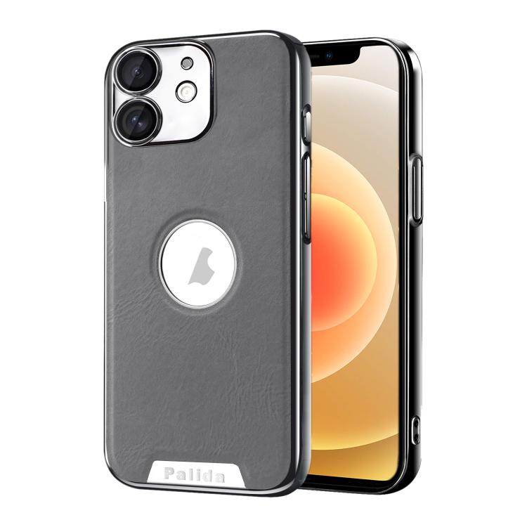 For iPhone 12 Palida Electroplated Mecha-Style Vegan Leather Shockproof Phone Case