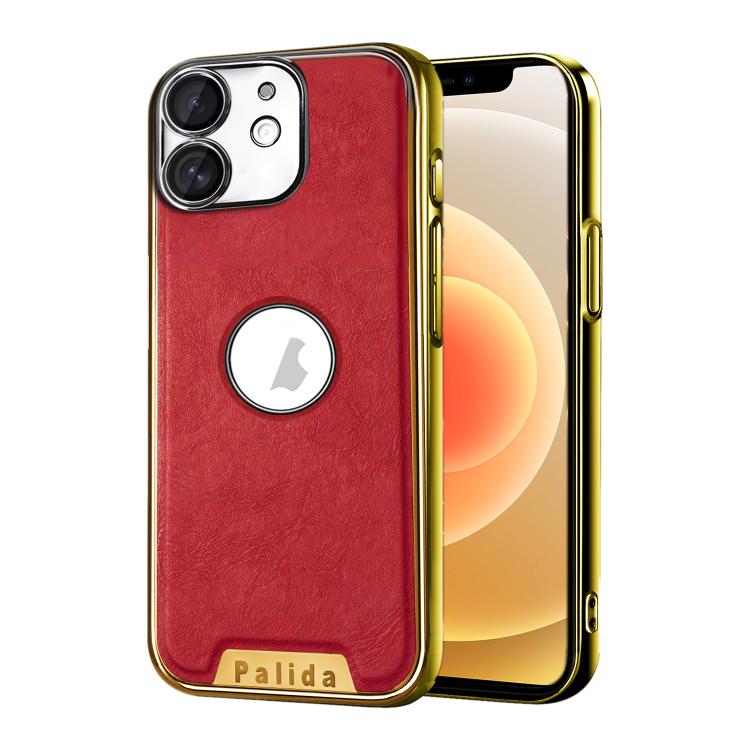 For iPhone 12 Palida Electroplated Mecha-Style Vegan Leather Shockproof Phone Case