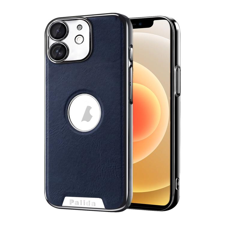 For iPhone 12 Palida Electroplated Mecha-Style Vegan Leather Shockproof Phone Case
