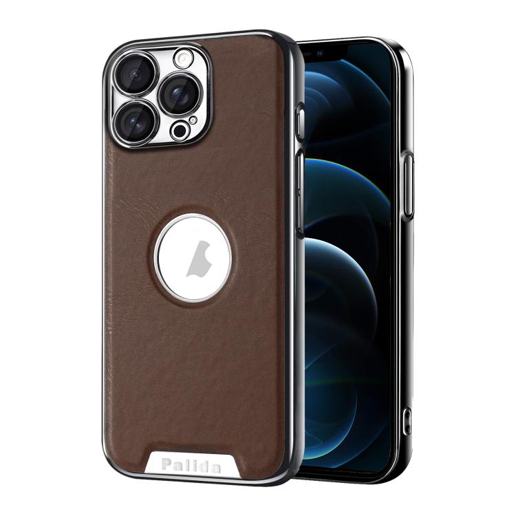 For iPhone 12 Pro Max Palida Electroplated Mecha-Style Vegan Leather Shockproof Phone Case