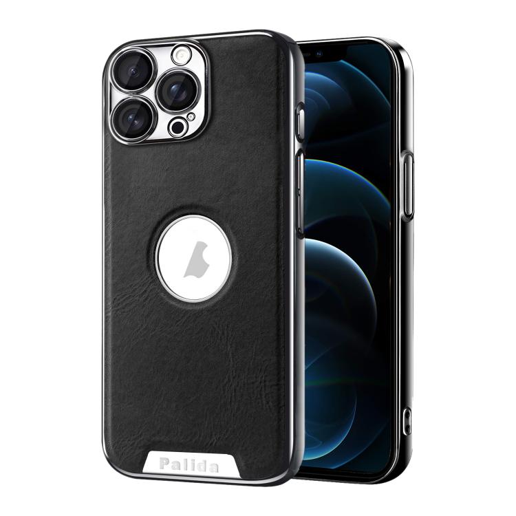 For iPhone 12 Pro Max Palida Electroplated Mecha-Style Vegan Leather Shockproof Phone Case