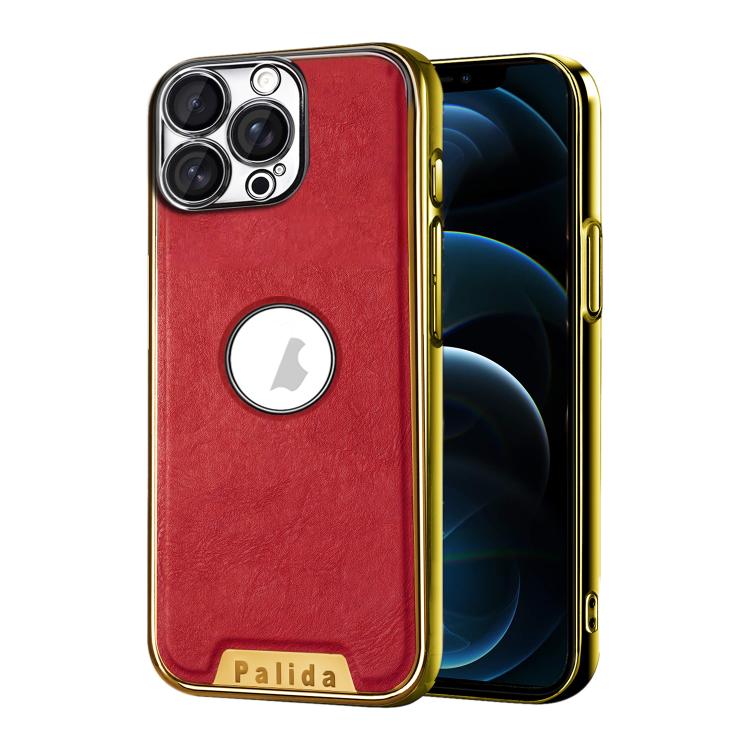 For iPhone 12 Pro Max Palida Electroplated Mecha-Style Vegan Leather Shockproof Phone Case