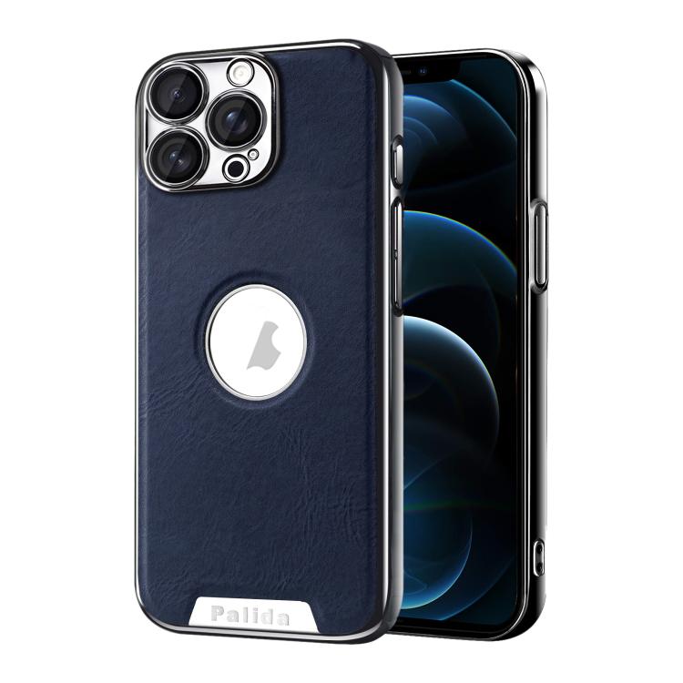 For iPhone 12 Pro Max Palida Electroplated Mecha-Style Vegan Leather Shockproof Phone Case