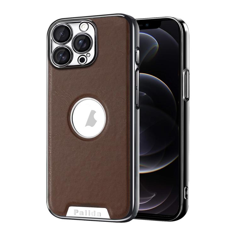 For iPhone 12 Pro Palida Electroplated Mecha-Style Vegan Leather Shockproof Phone Case