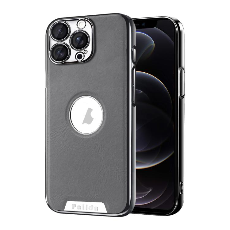 For iPhone 12 Pro Palida Electroplated Mecha-Style Vegan Leather Shockproof Phone Case