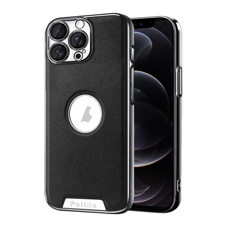 For iPhone 12 Pro Palida Electroplated Mecha-Style Vegan Leather Shockproof Phone Case
