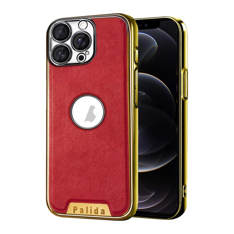 For iPhone 12 Pro Palida Electroplated Mecha-Style Vegan Leather Shockproof Phone Case