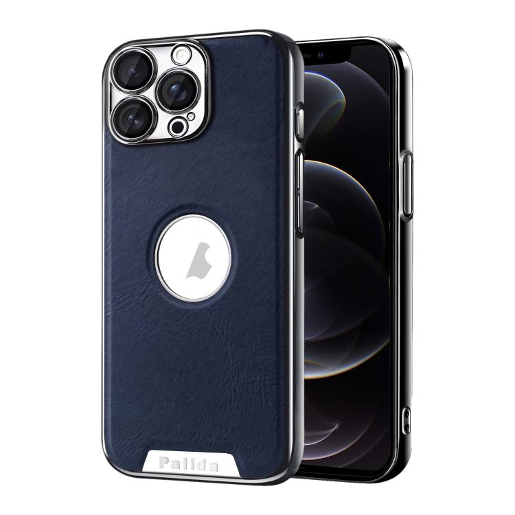 For iPhone 12 Pro Palida Electroplated Mecha-Style Vegan Leather Shockproof Phone Case