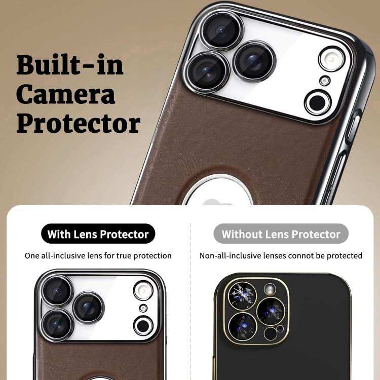 For iPhone 17 Pro Palida Electroplated Mecha-Style Vegan Leather Shockproof Phone Case