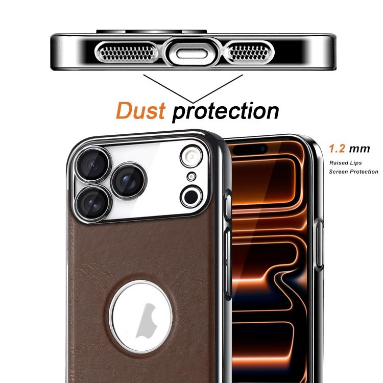 For iPhone 14 Pro Palida Electroplated Mecha-Style Vegan Leather Shockproof Phone Case