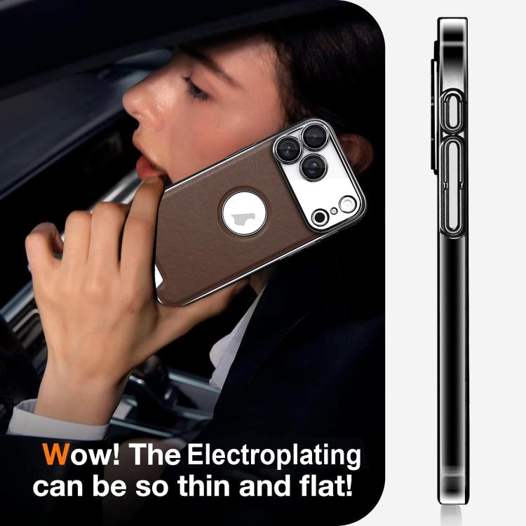 For iPhone 14 Pro Palida Electroplated Mecha-Style Vegan Leather Shockproof Phone Case