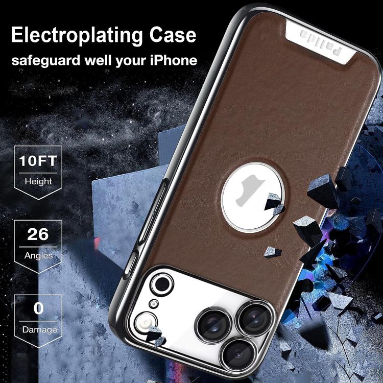 For iPhone 12 Pro Palida Electroplated Mecha-Style Vegan Leather Shockproof Phone Case