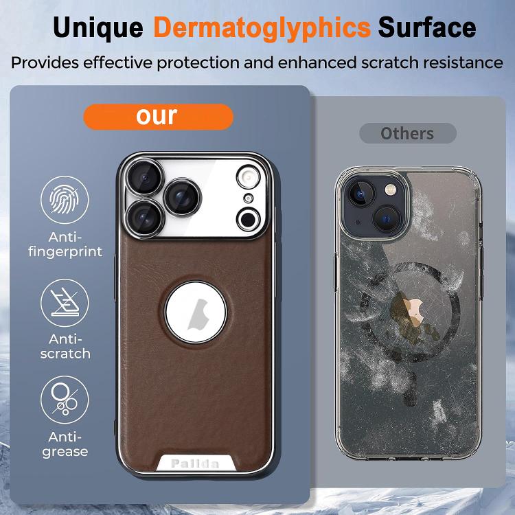 For iPhone 17 Pro Palida Electroplated Mecha-Style Vegan Leather Shockproof Phone Case