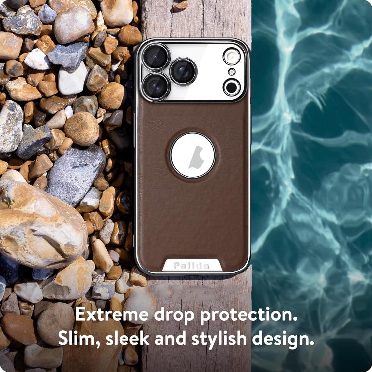 For iPhone 17 Pro Palida Electroplated Mecha-Style Vegan Leather Shockproof Phone Case