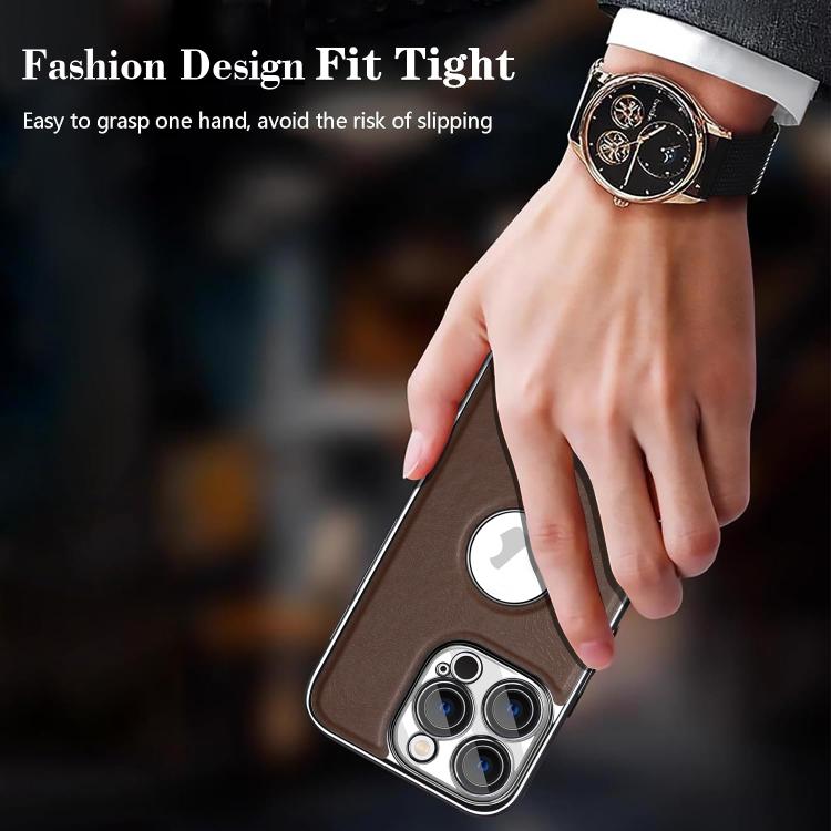 For iPhone 17 Pro Palida Electroplated Mecha-Style Vegan Leather Shockproof Phone Case