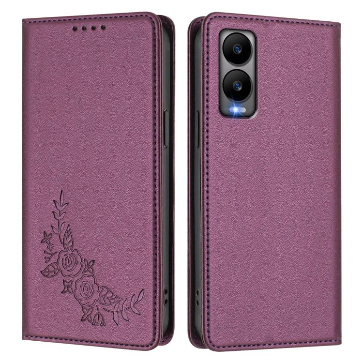 For Cricket Debut s3 Peony Embossed Magnetic RFID Vegan Leather Phone Case