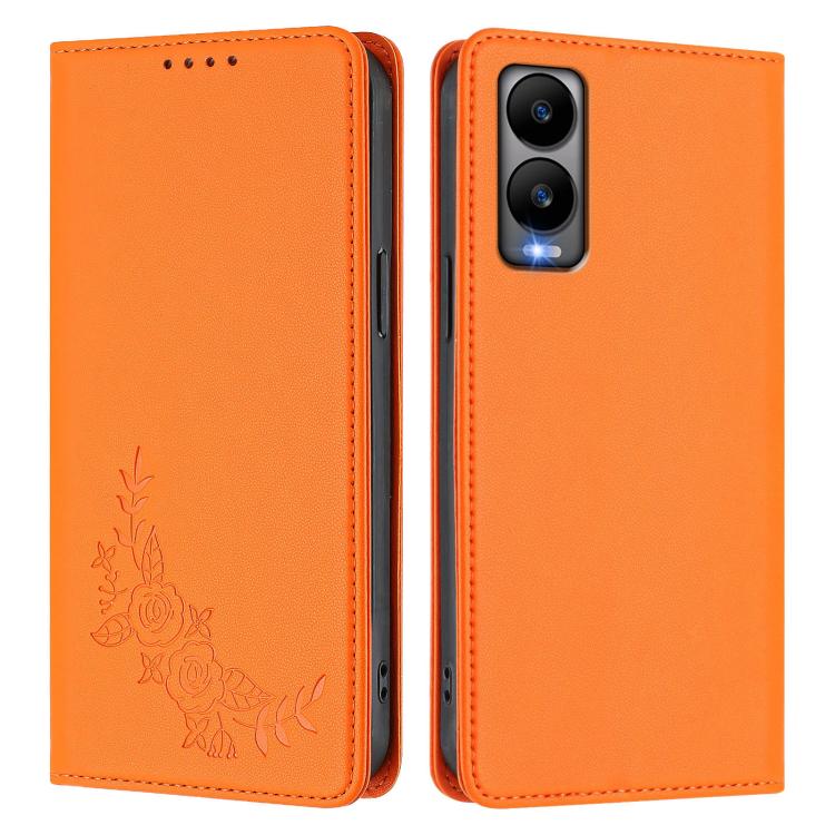 For Cricket Debut s3 Peony Embossed Magnetic RFID Vegan Leather Phone Case