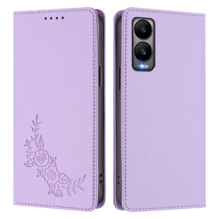 For Cricket Debut s3 Peony Embossed Magnetic RFID Vegan Leather Phone Case