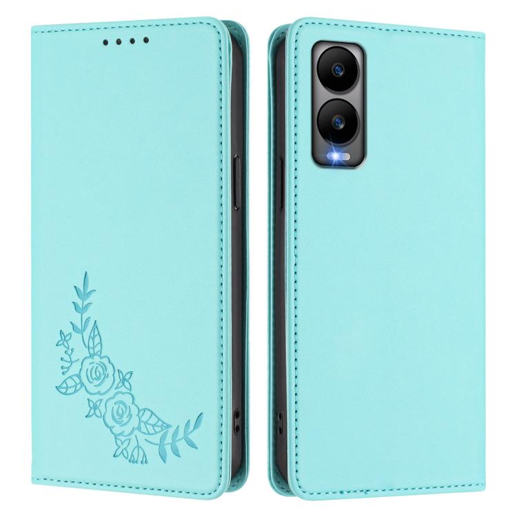 For Cricket Debut s3 Peony Embossed Magnetic RFID Vegan Leather Phone Case