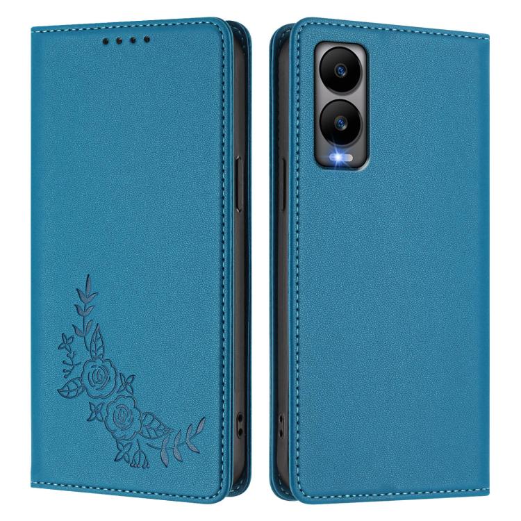 For Cricket Debut s3 Peony Embossed Magnetic RFID Vegan Leather Phone Case