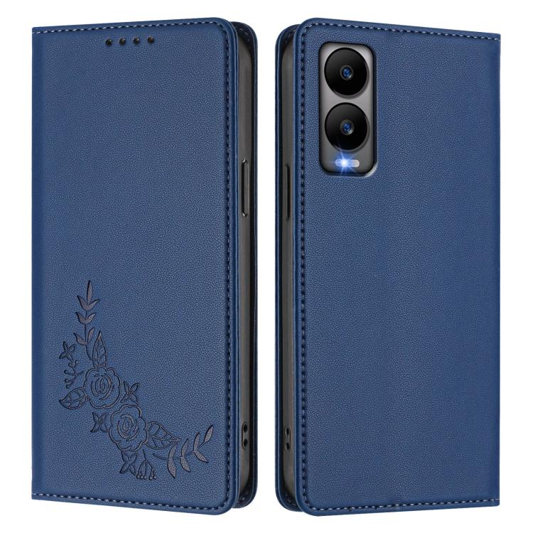 For Cricket Debut s3 Peony Embossed Magnetic RFID Vegan Leather Phone Case