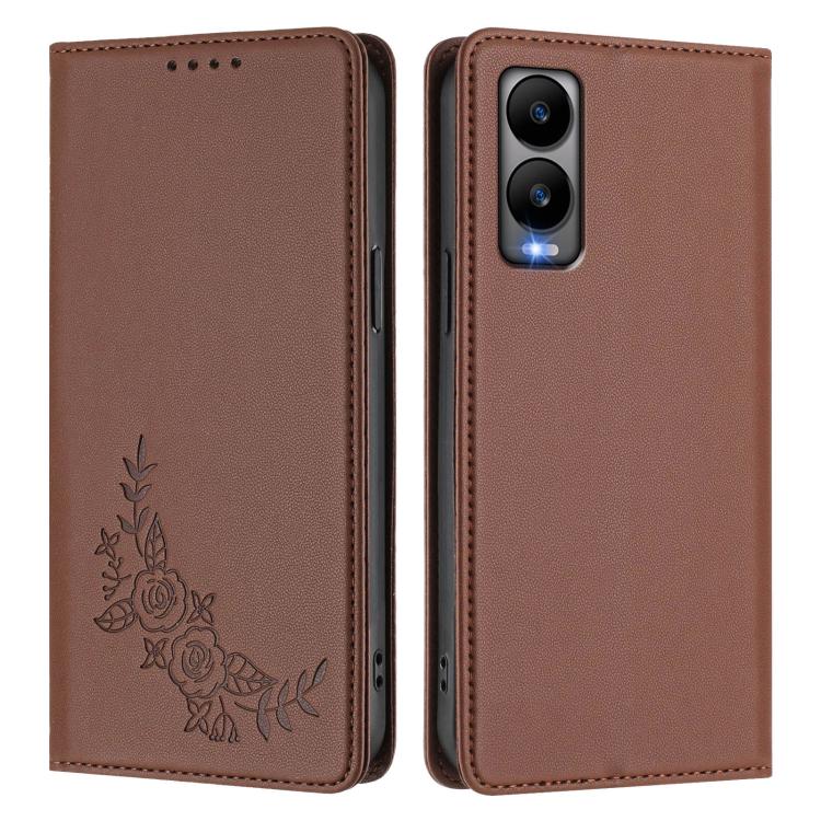 For Cricket Debut s3 Peony Embossed Magnetic RFID Vegan Leather Phone Case