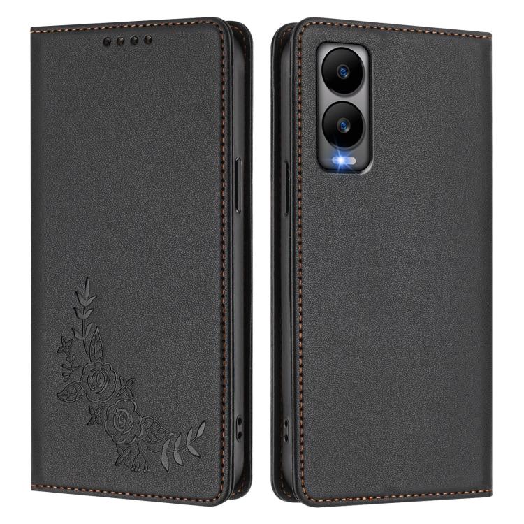 For Cricket Debut s3 Peony Embossed Magnetic RFID Vegan Leather Phone Case