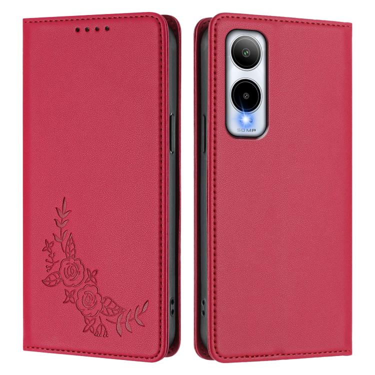 For Cricket lcon 6 Peony Embossed Magnetic RFID Vegan Leather Phone Case