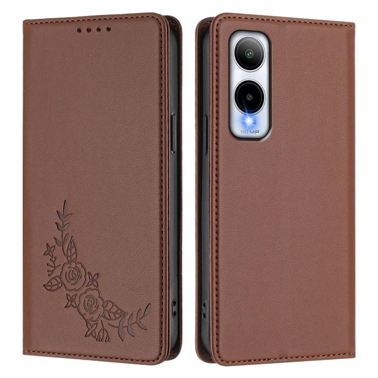 For Cricket lcon 6 Peony Embossed Magnetic RFID Vegan Leather Phone Case