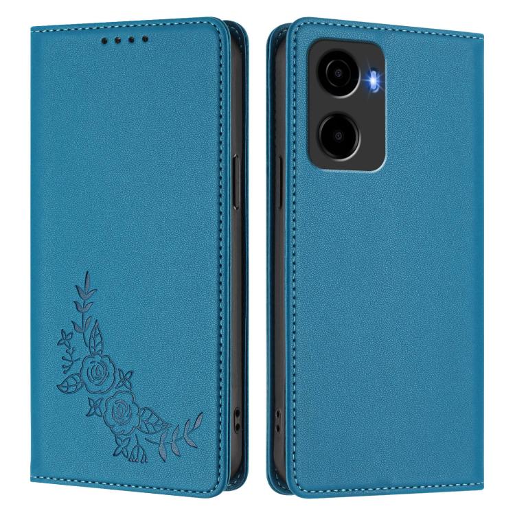 For Cricket Magic 2 5G Peony Embossed Magnetic RFID Vegan Leather Phone Case