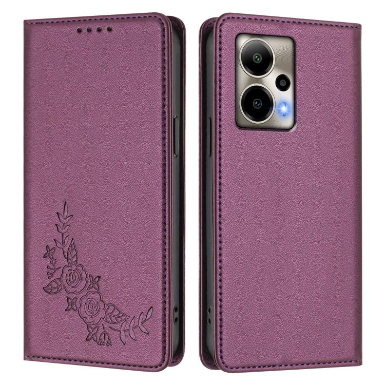 For Cricket Outlast 5G 2024 Peony Embossed Magnetic RFID Vegan Leather Phone Case