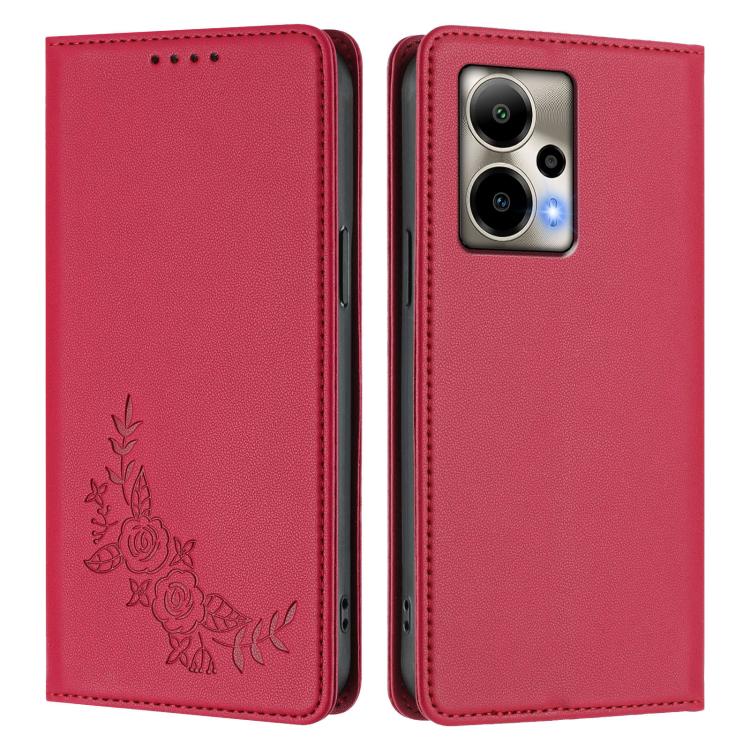 For Cricket Outlast 5G 2024 Peony Embossed Magnetic RFID Vegan Leather Phone Case
