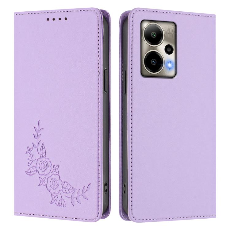 For Cricket Outlast 5G 2024 Peony Embossed Magnetic RFID Vegan Leather Phone Case