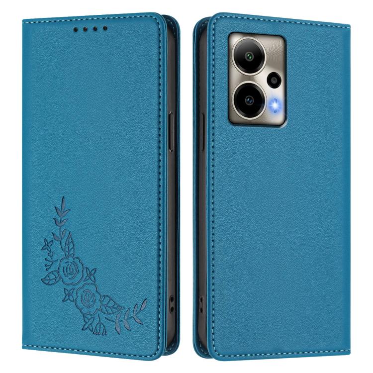 For Cricket Outlast 5G 2024 Peony Embossed Magnetic RFID Vegan Leather Phone Case