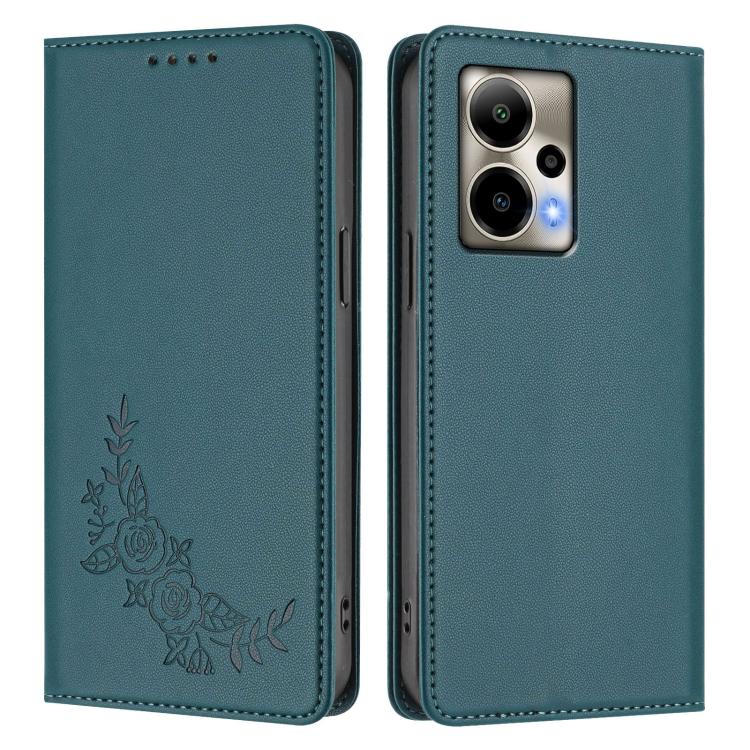 For Cricket Outlast 5G 2024 Peony Embossed Magnetic RFID Vegan Leather Phone Case