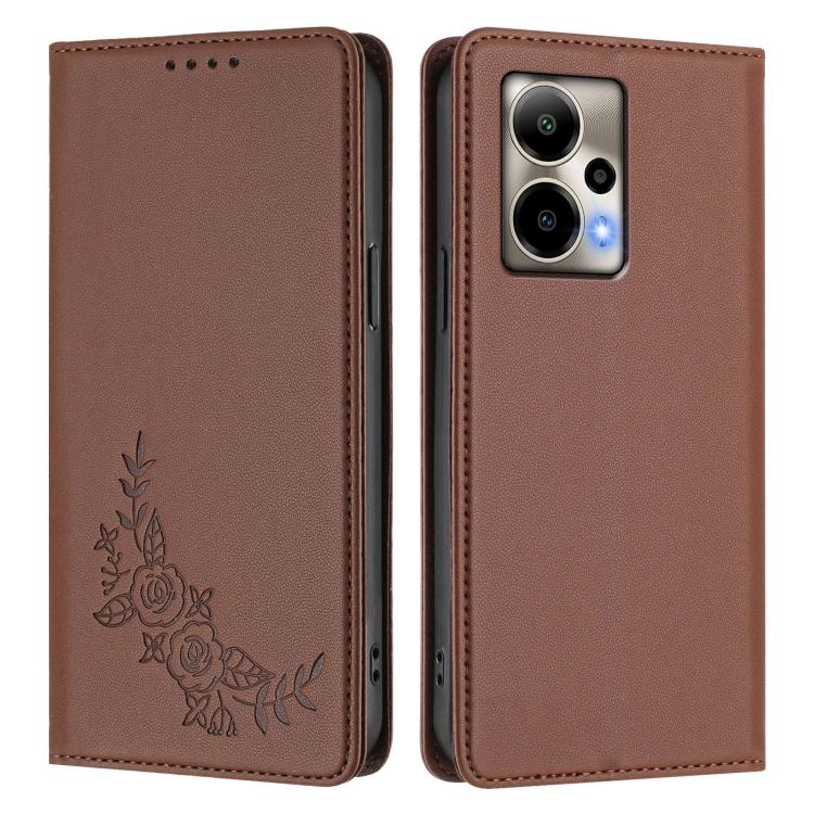For Cricket Outlast 5G 2024 Peony Embossed Magnetic RFID Vegan Leather Phone Case