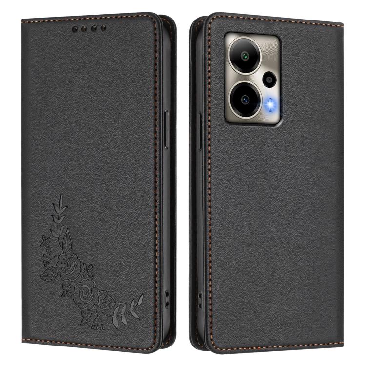 For Cricket Outlast 5G 2024 Peony Embossed Magnetic RFID Vegan Leather Phone Case